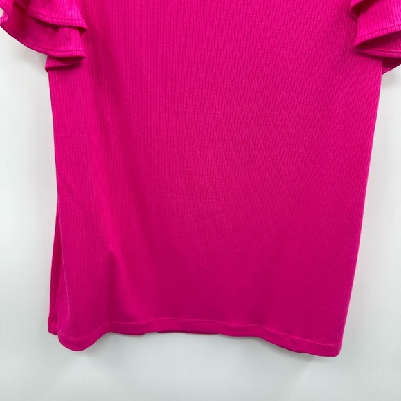 ON 34th Pink ribbed woman Flutter sleeve ribbed shabby chic summer top NWT L - Picture 11 of 13